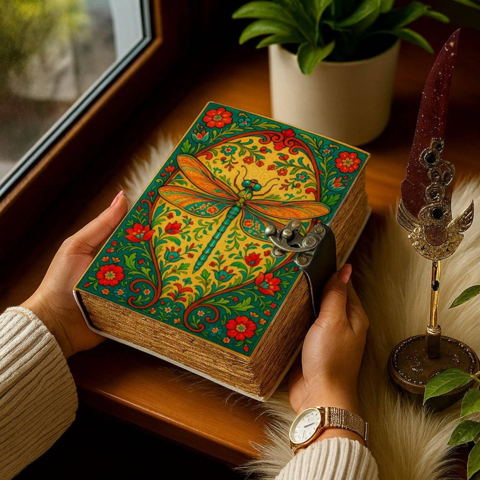 Bright Dragonfly Leather Journal
