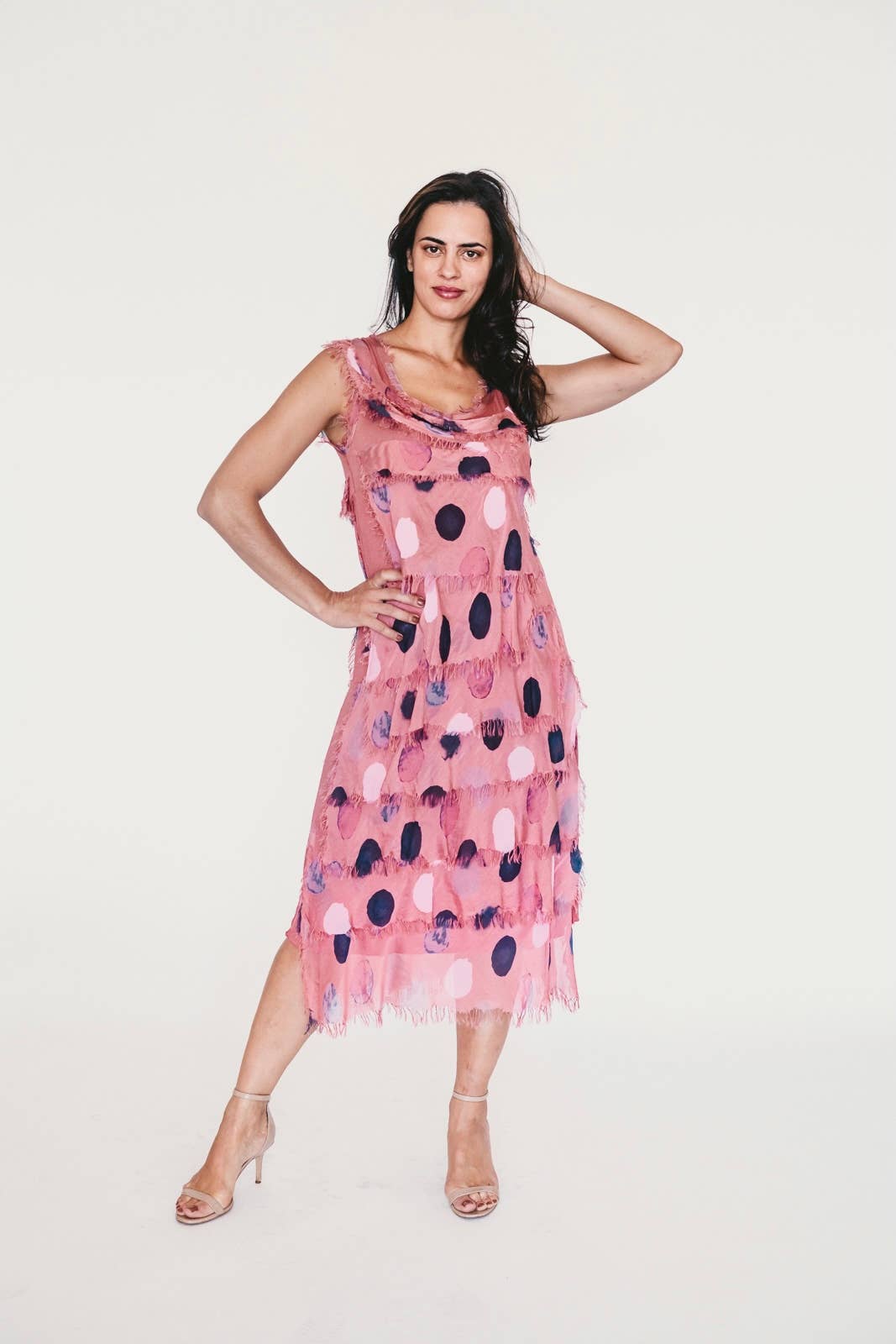 Women's Sleeveless Dots Maxi Dress, Multi Layers: White / One Size