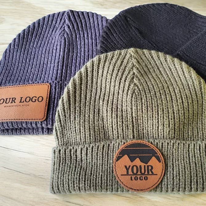 Custom Heavyweight Patch Chunky Beanie, Knit Cap: Graphite Grey / Rawhide / Custom Die Cut (with approval only)