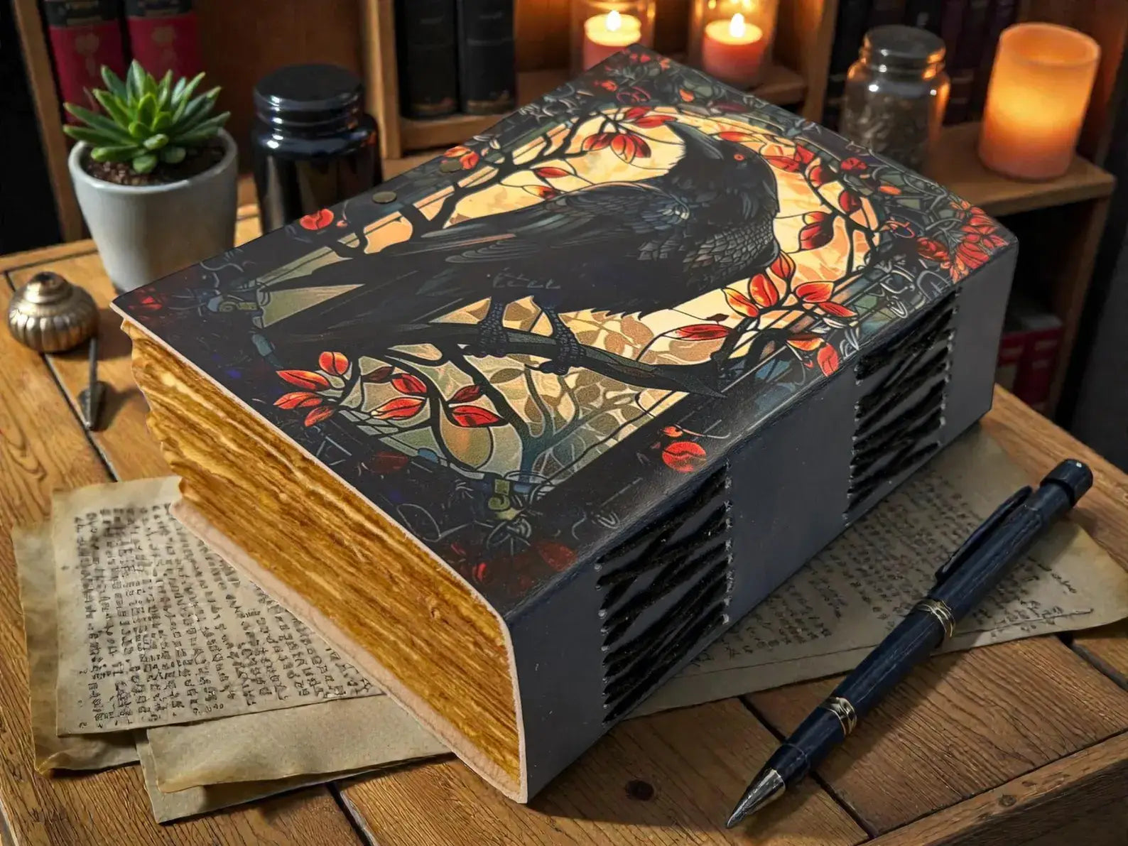 Raven Dark Gothic Leather Spell Journal  Witchcraft Grimoire