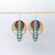 Load image into Gallery viewer, Architectural Lightweight Leather+Birch earring: Wright Red

