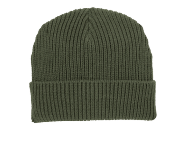 Custom Heavyweight Patch Chunky Beanie, Knit Cap: Army Green / Rawhide / Rectangle