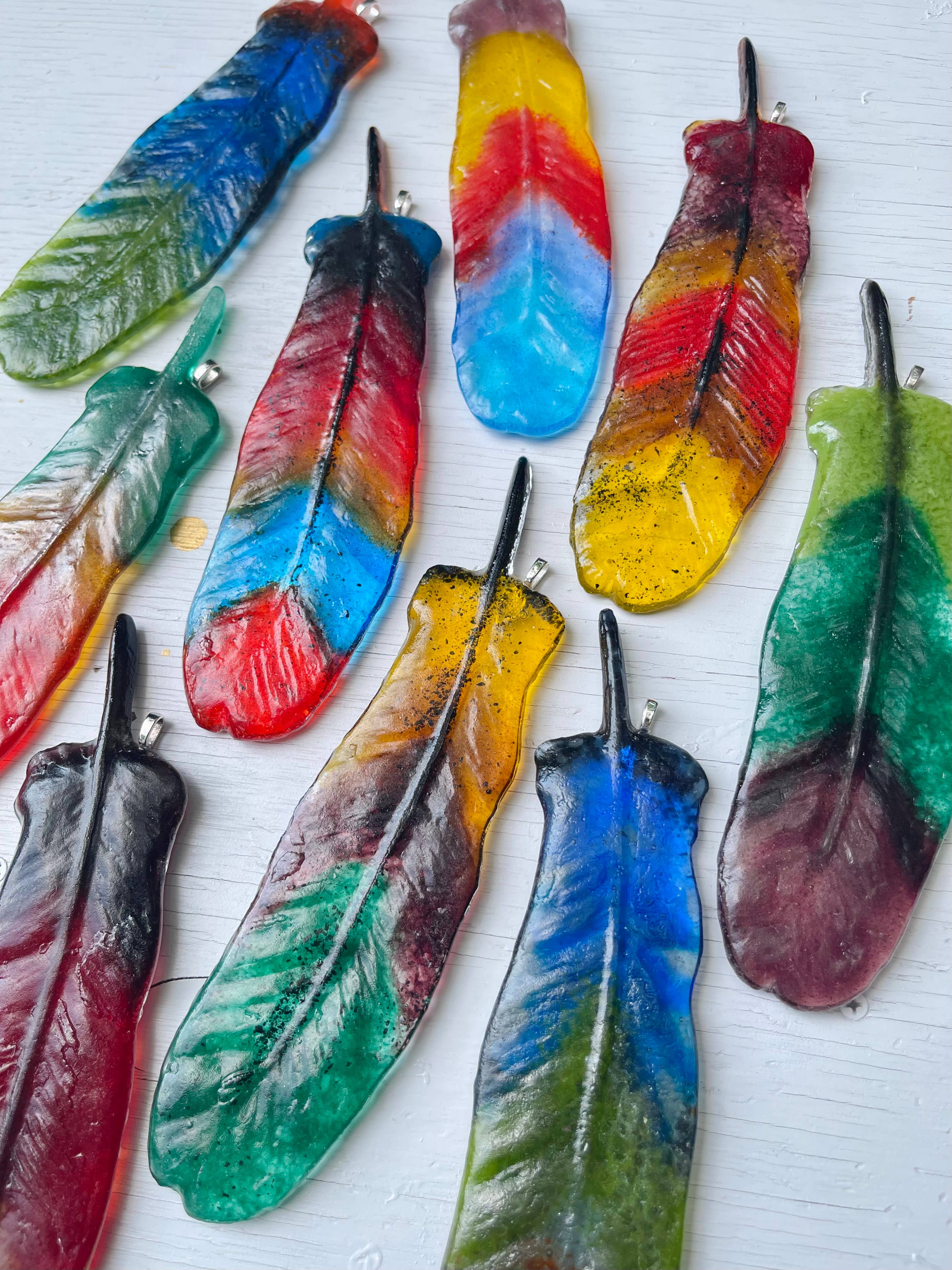 Feather Suncatcher / Ornament - Fused Glass - Boho