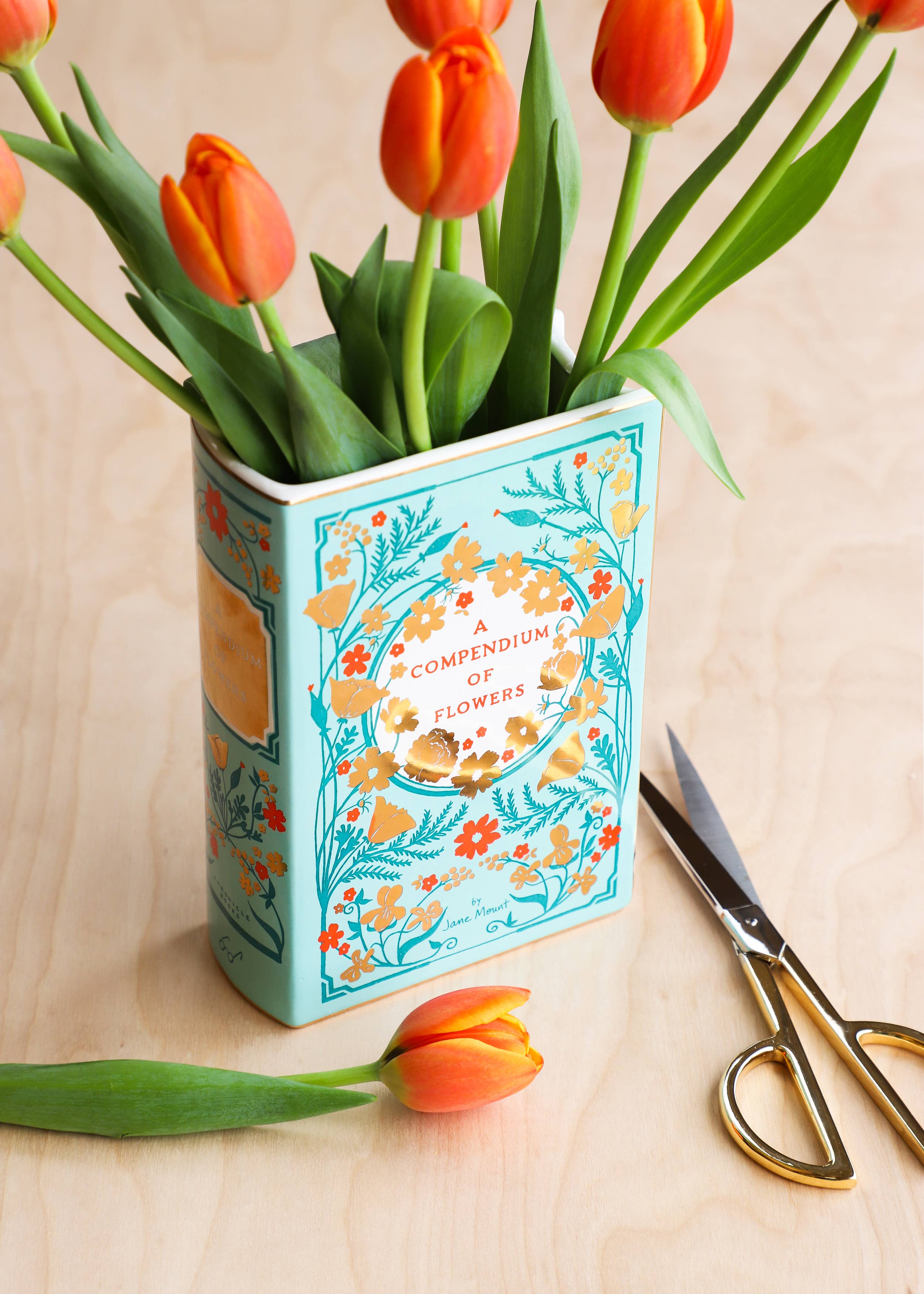 Bibliophile Ceramic Vase: A Compendium of Flowers