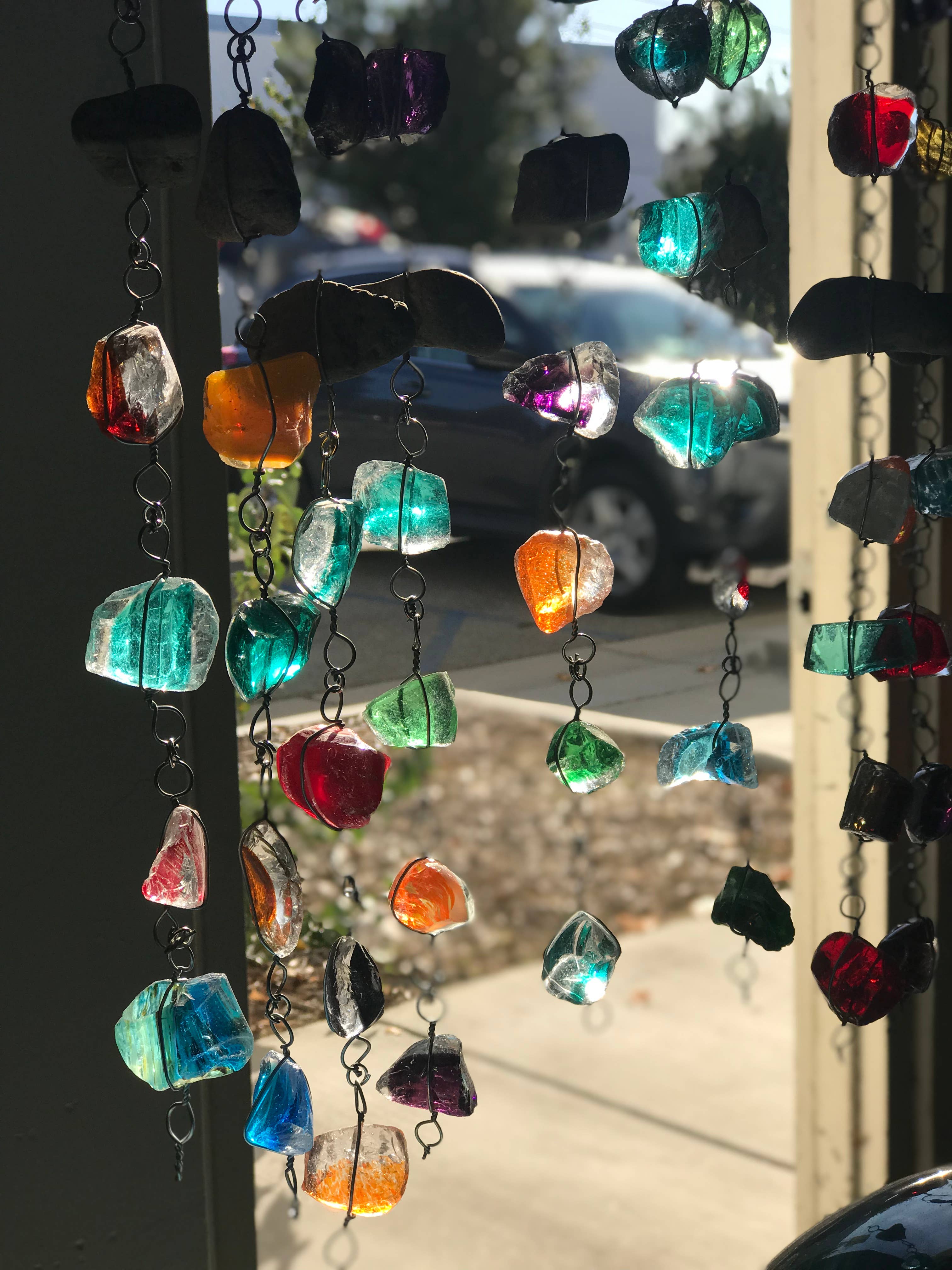 4 ft Recycled Art Glass & Rock Rain Chain
