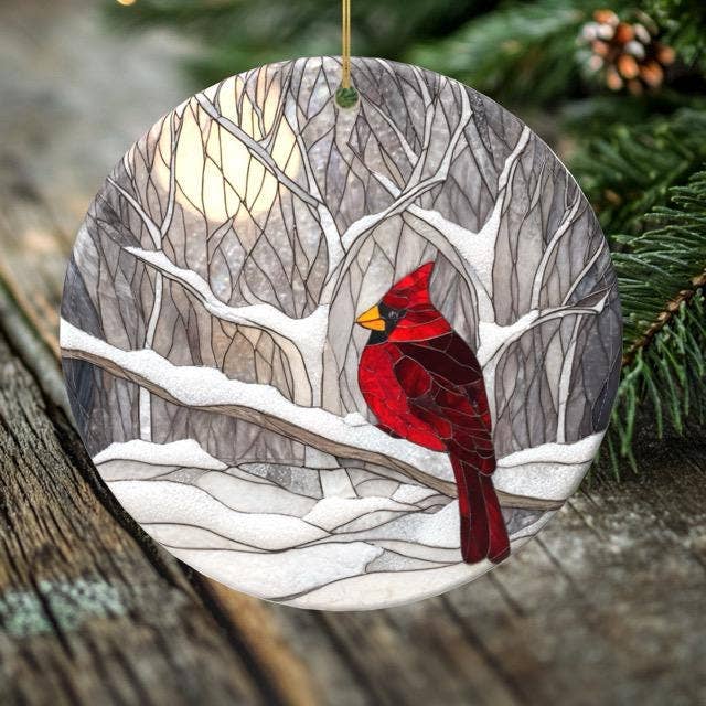Cardinal Christmas Ornament – Porcelain Stained Glass Look – Double Sided – Sold Individually or as Set of 7: Cardinal Ornament #3
