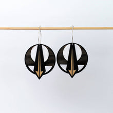 Load image into Gallery viewer, Architectural Lightweight Leather + Birch earring: Arrow BLK
