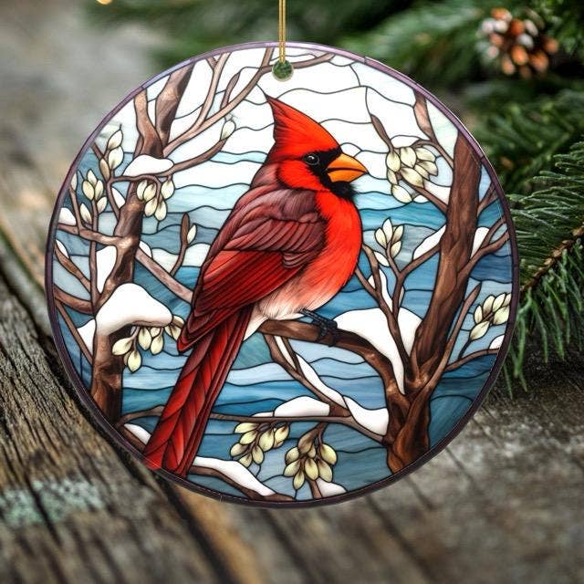 Cardinal Christmas Ornament – Porcelain Stained Glass Look – Double Sided – Sold Individually or as Set of 7: Cardinal Ornament #5