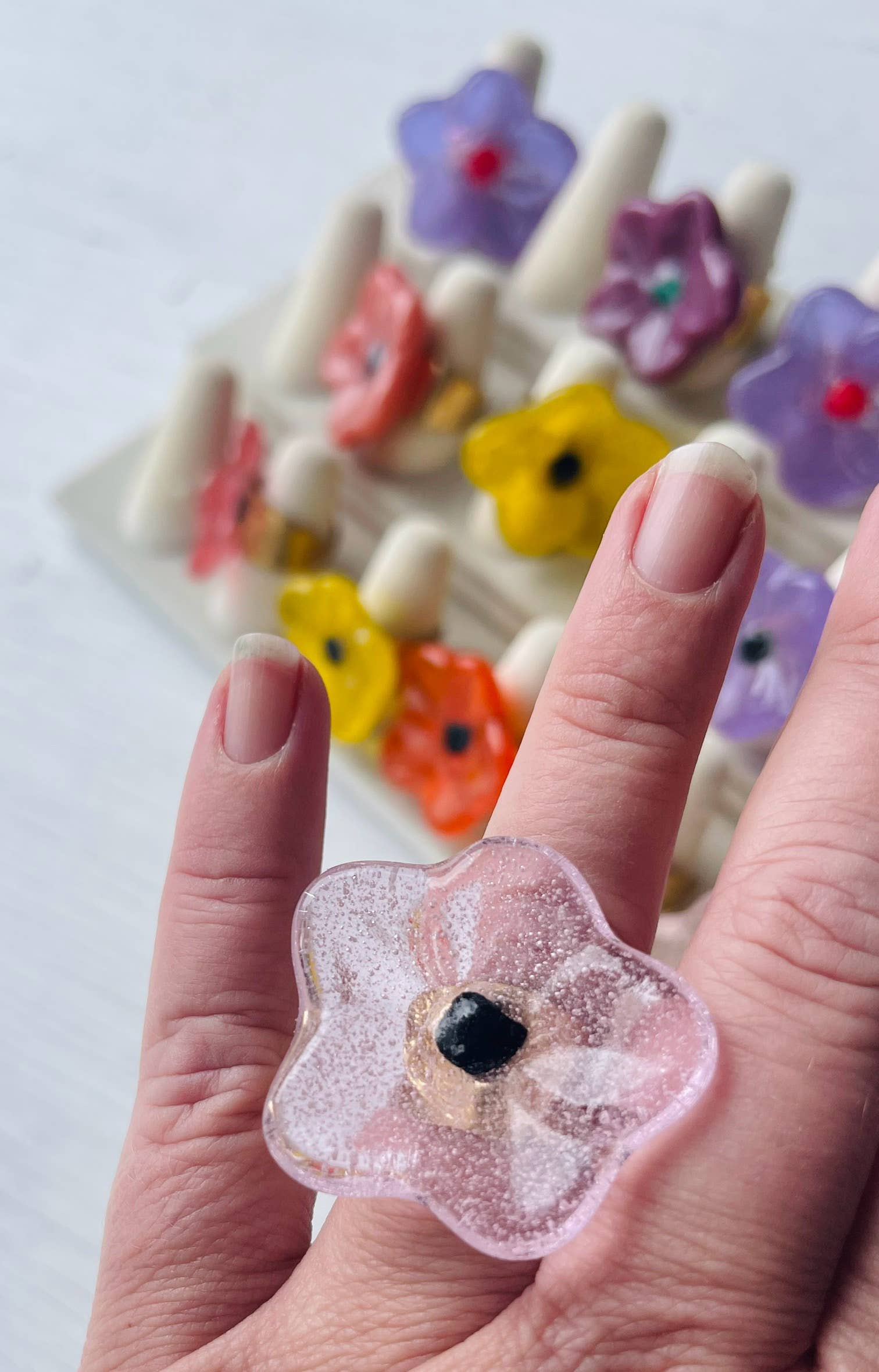 Set of 12 - Adjustable Wildflower Rings - Statement Jewelry