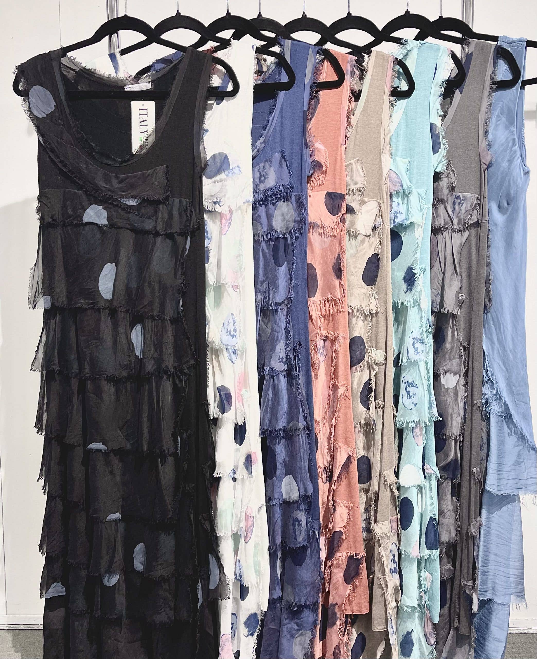 Women's Sleeveless Dots Maxi Dress, Multi Layers: Black / One Size