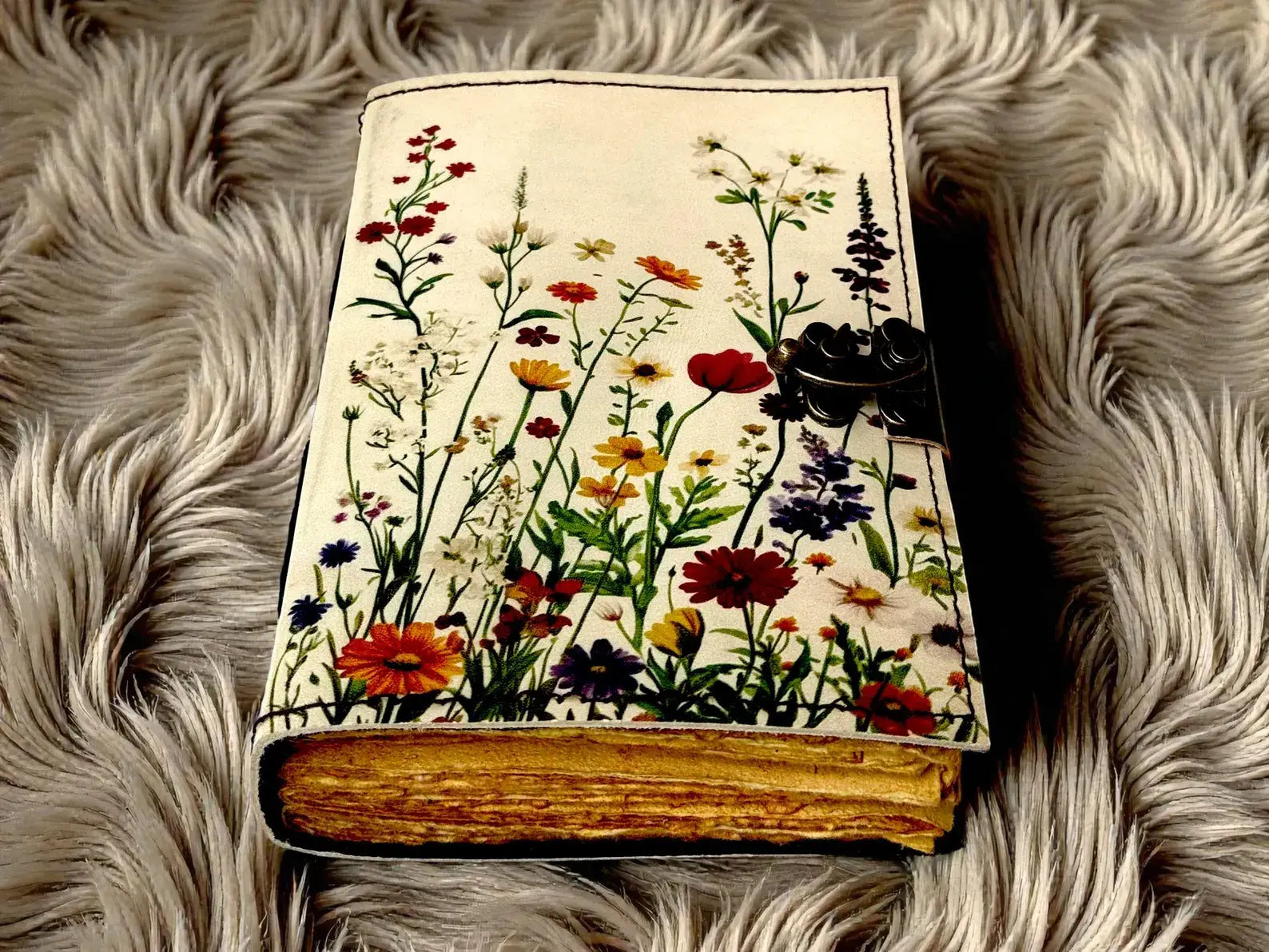 Handmade Leather Grimoire Book– Spring Flower Journal