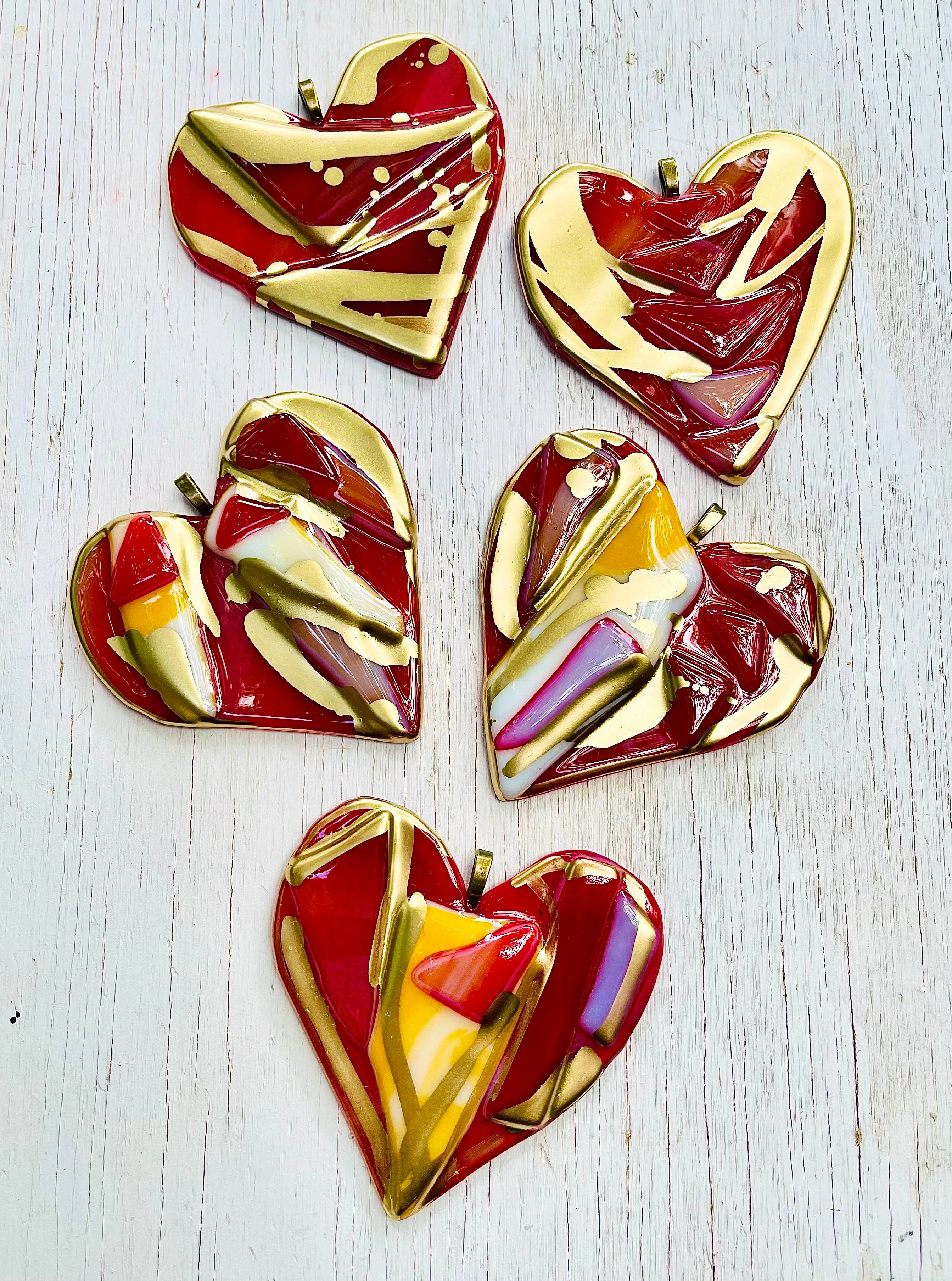 4.5" Glass Graffiti Heart - Assort  - Ornament - Valentine  