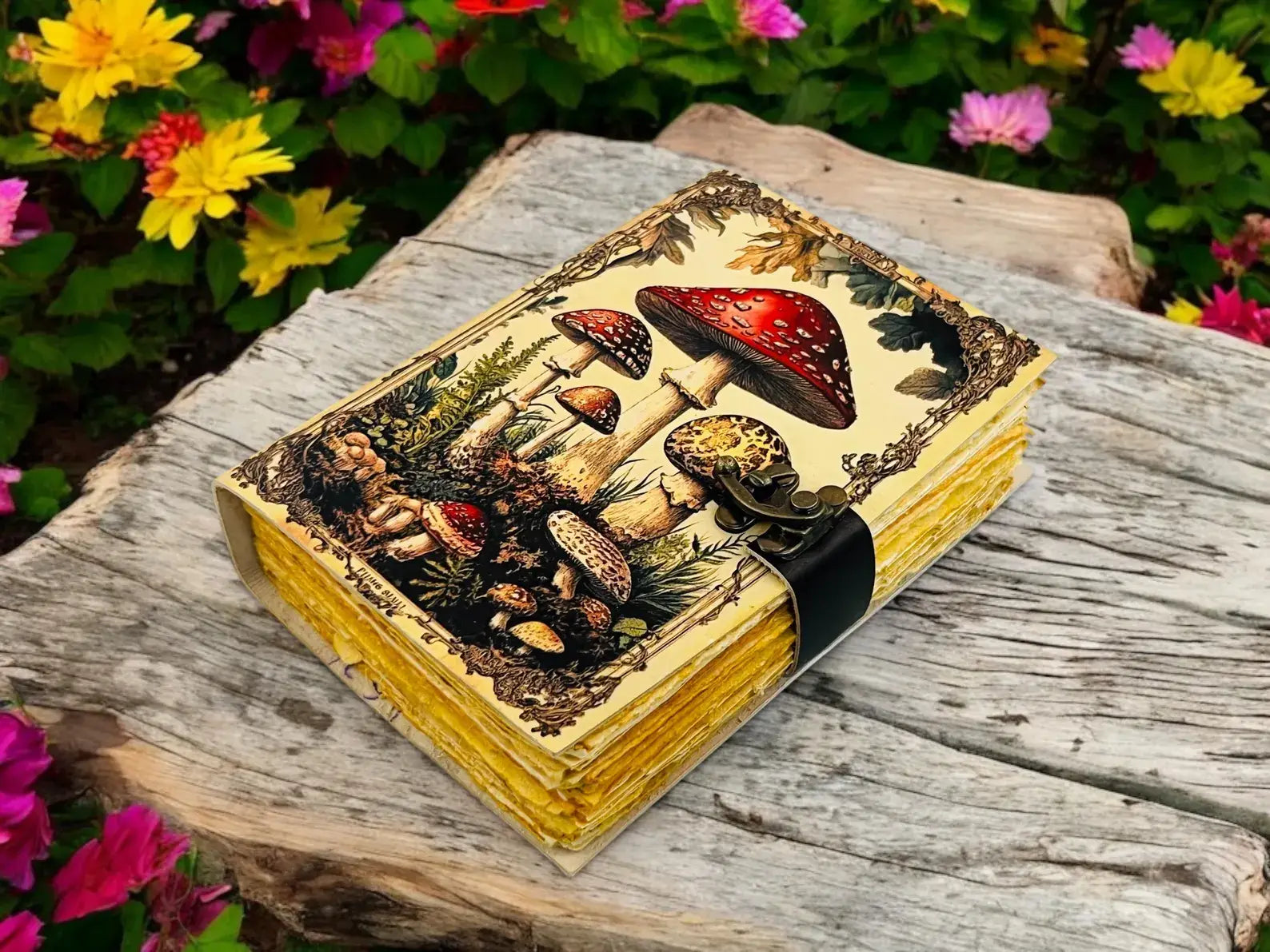 Grimoire Vintage Mushroom leather journal Handmade Antique