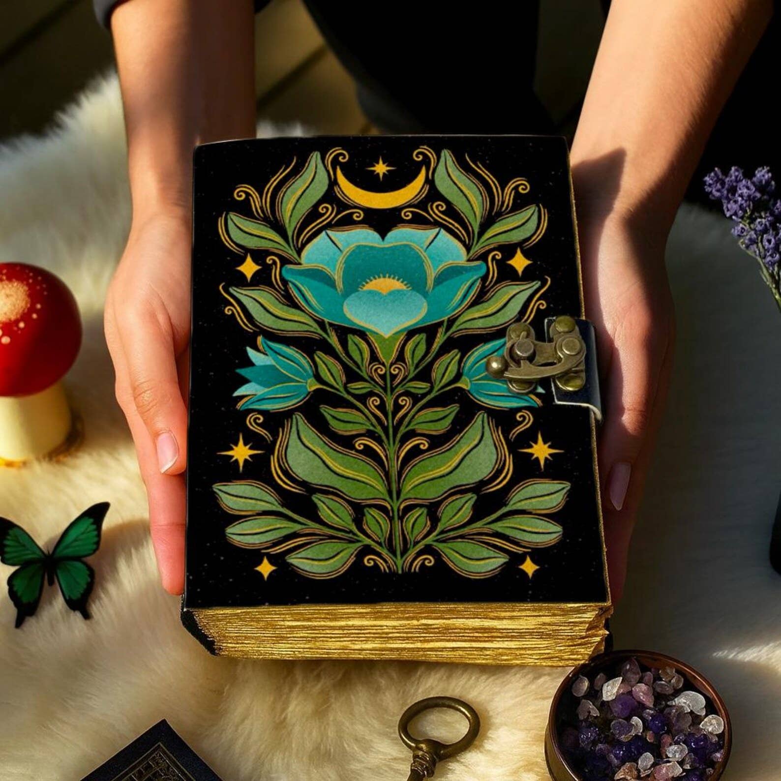 Blue Flower Moon  Leather Journal