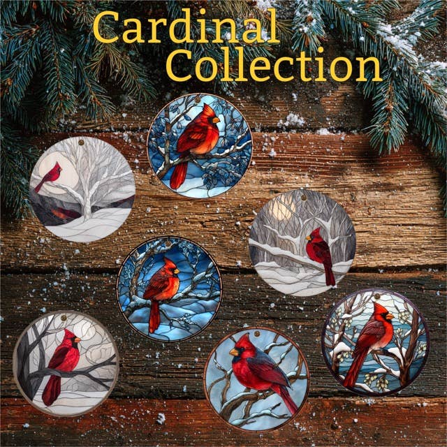 Cardinal Christmas Ornament – Porcelain Stained Glass Look – Double Sided – Sold Individually or as Set of 7: Cardinal Ornament #2