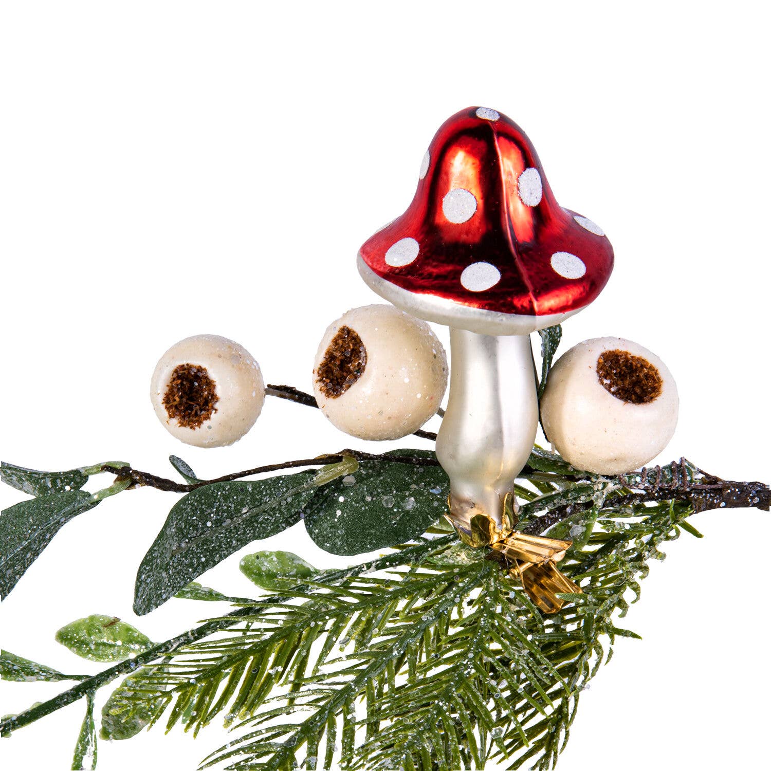 Amanita Mushroom with Clip Glass Christmas Tree Ornament