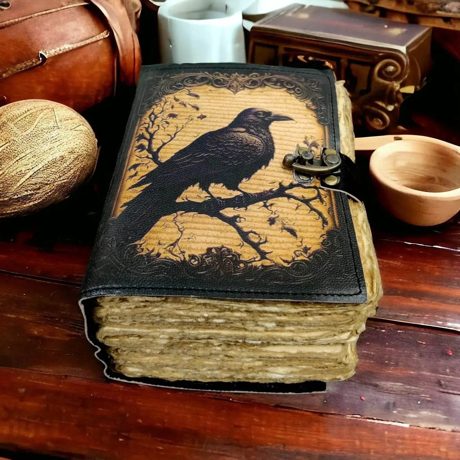 Leather Journal Gothic Notebook The Raven Grimoire shadow