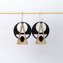 Load image into Gallery viewer, Architectural Lightweight Leather + Birch earring: Deco BLK

