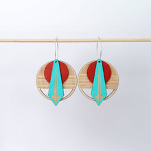 Load image into Gallery viewer, Architectural Lightweight Leather + Birch earring: Arrow RED
