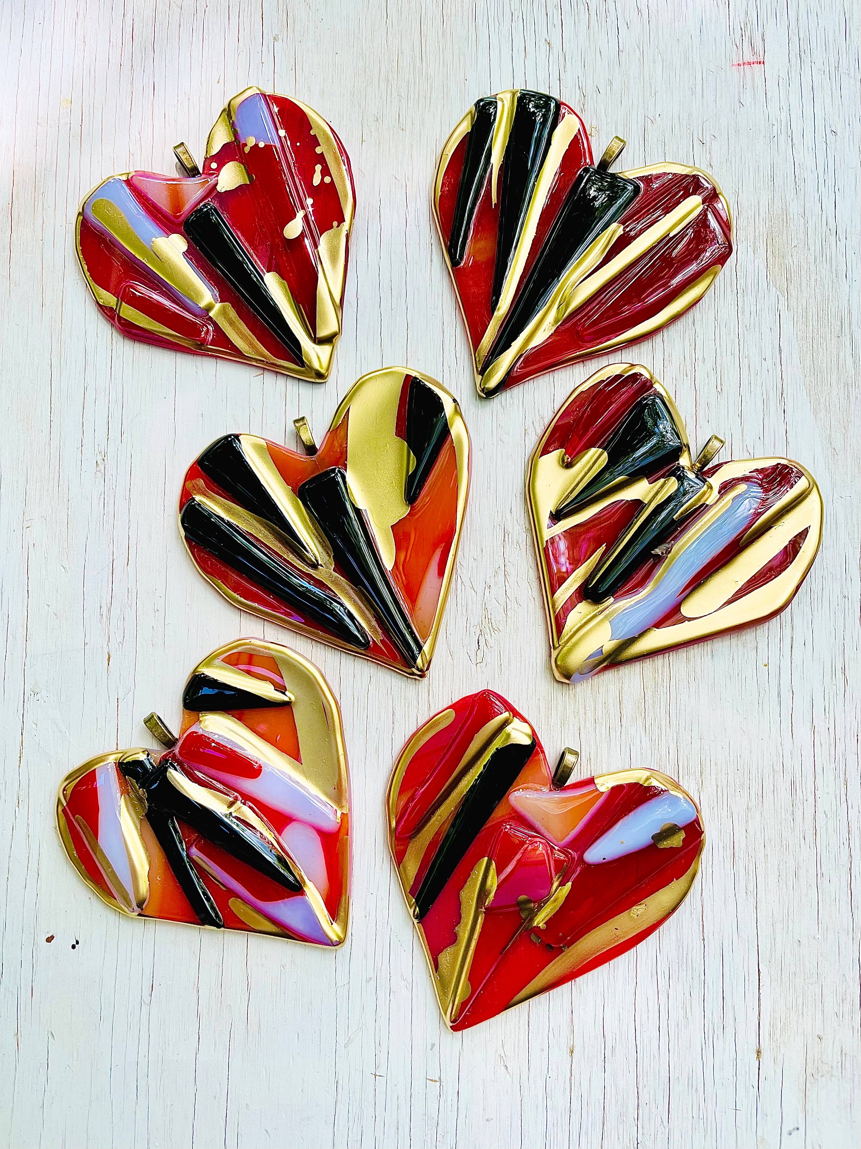 4.5" Glass Graffiti Heart - Assort  - Ornament - Valentine  