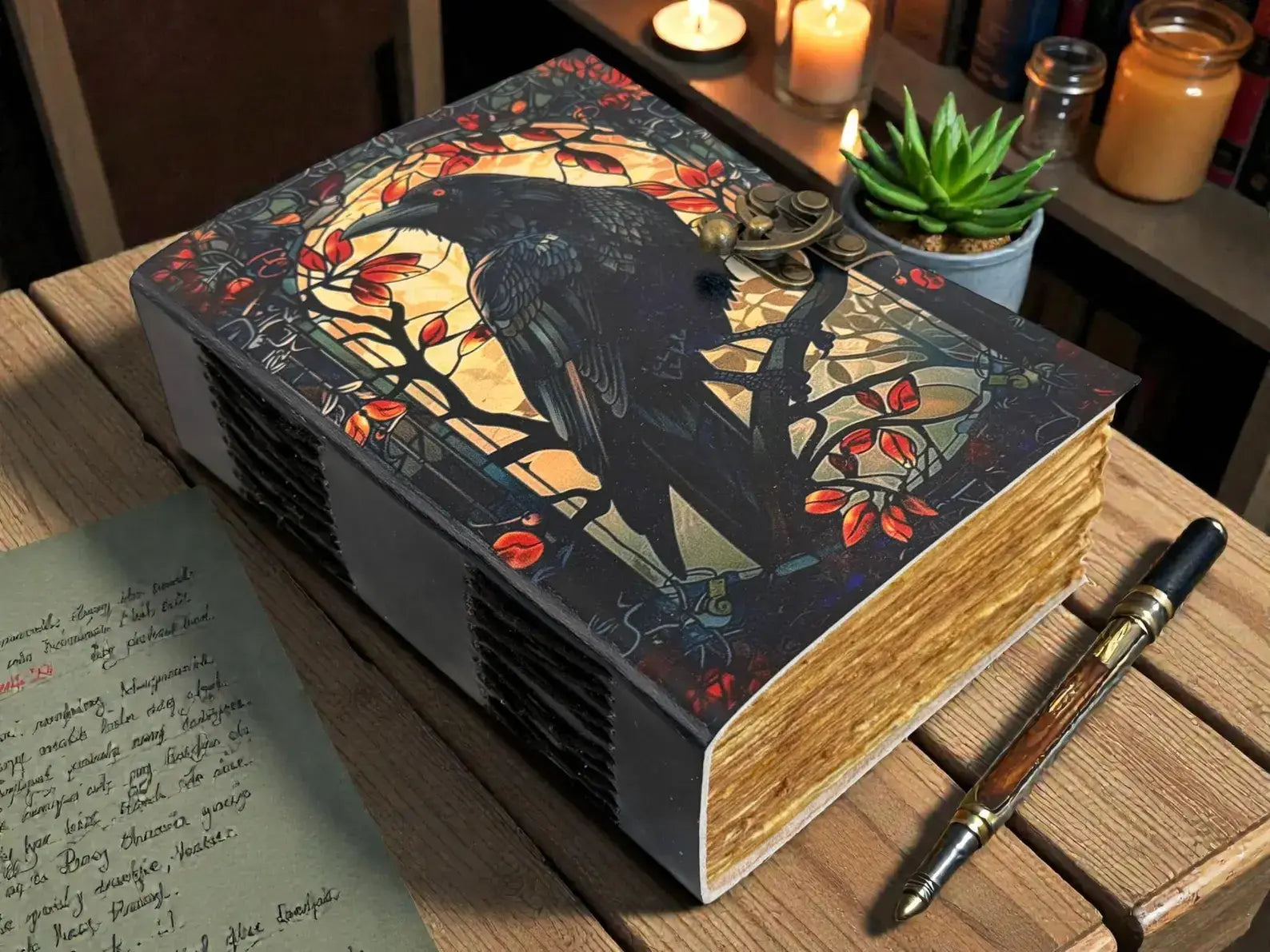 Raven Dark Gothic Leather Spell Journal  Witchcraft Grimoire