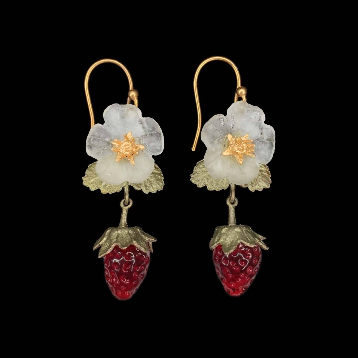 Strawberry Flower Drop Wire Earrings