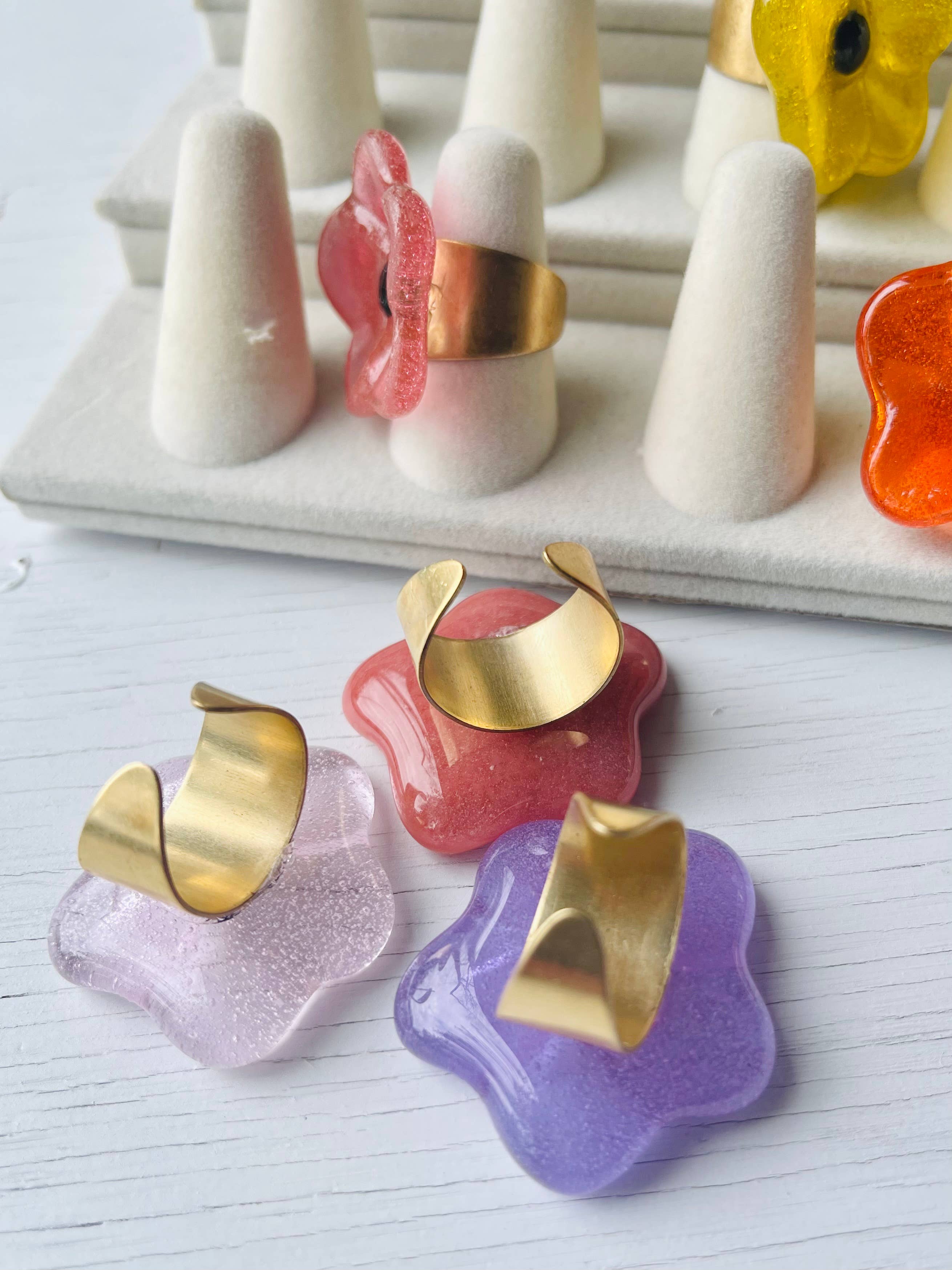 Set of 12 - Adjustable Wildflower Rings - Statement Jewelry