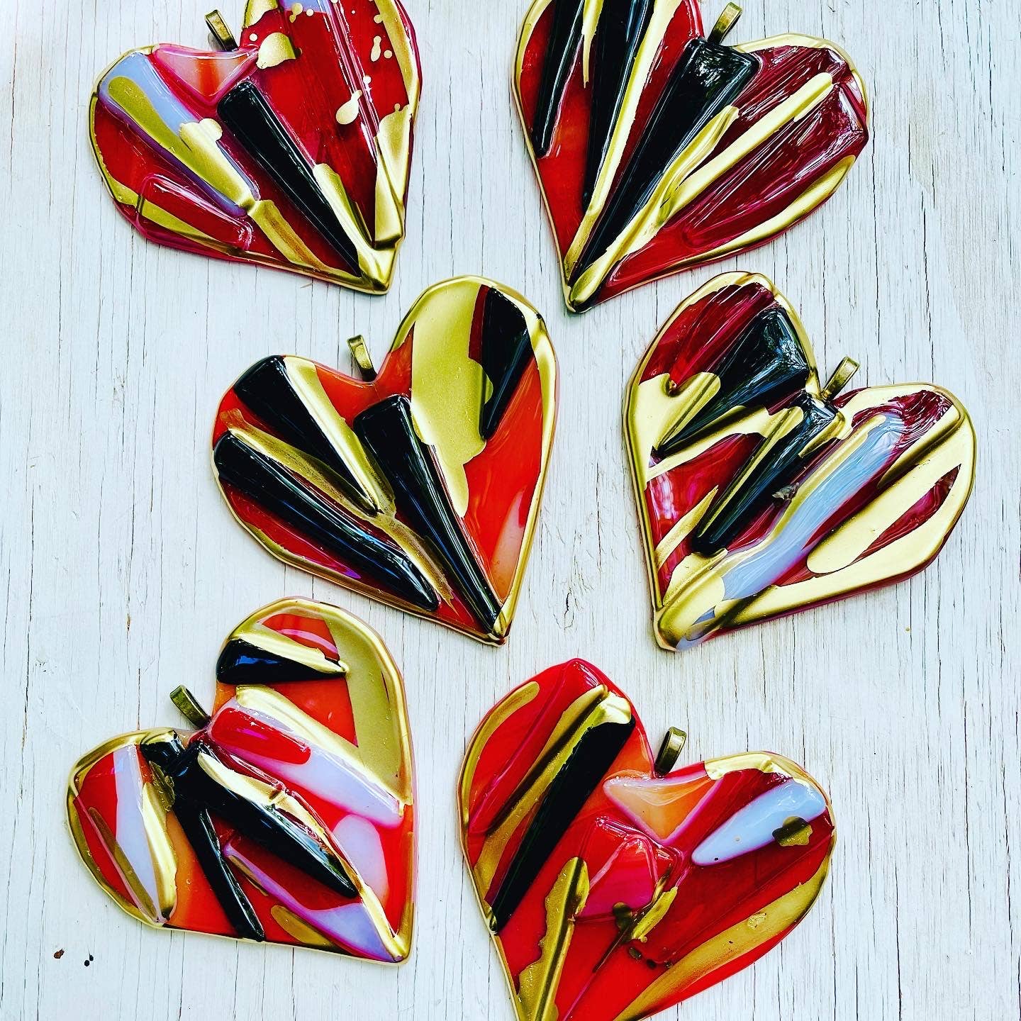 4.5" RED Glass Graffiti Heart - Ornament - Valentine 