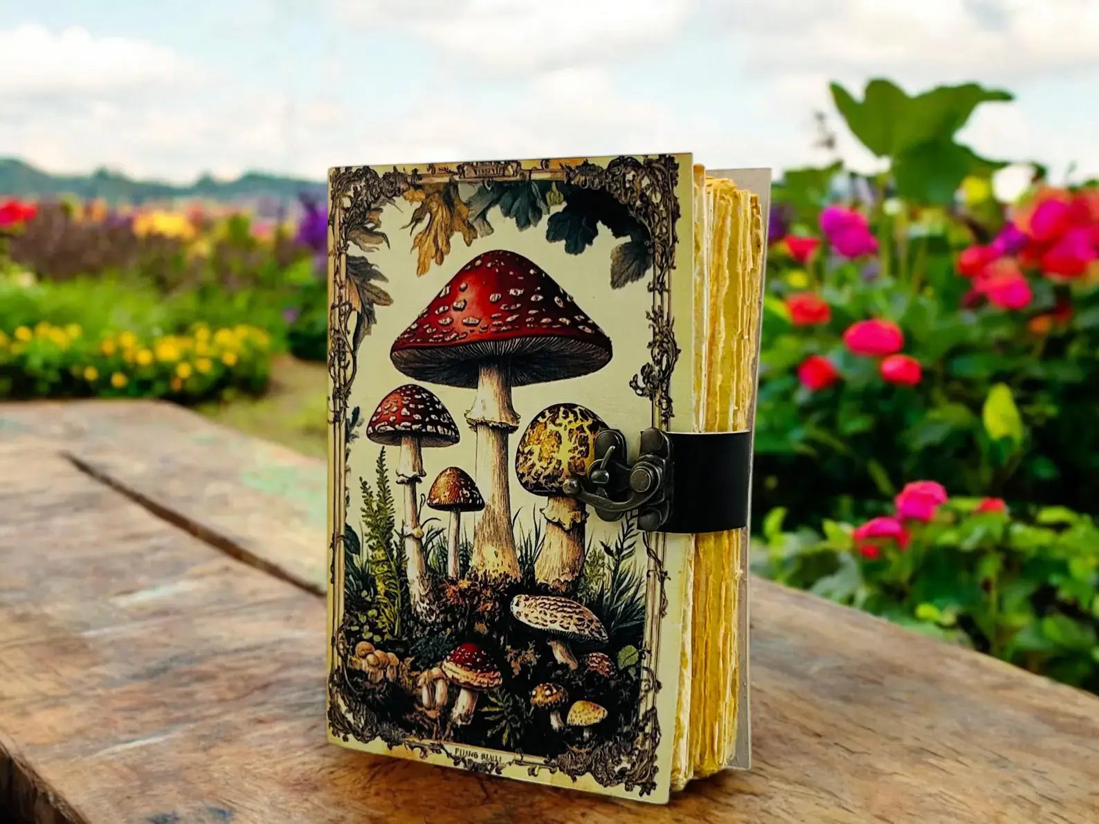 Grimoire Vintage Mushroom leather journal Handmade Antique