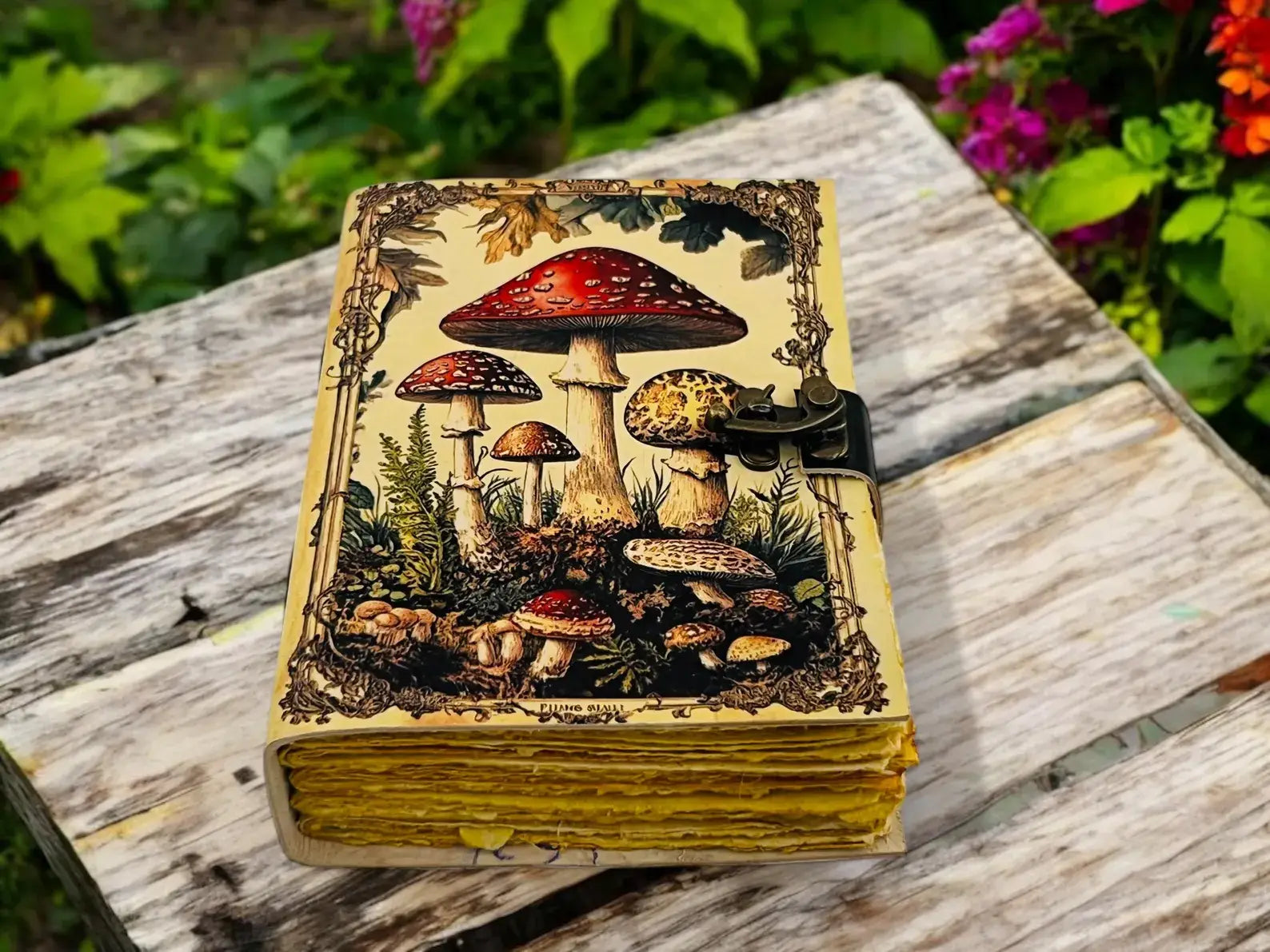 Grimoire Vintage Mushroom leather journal Handmade Antique