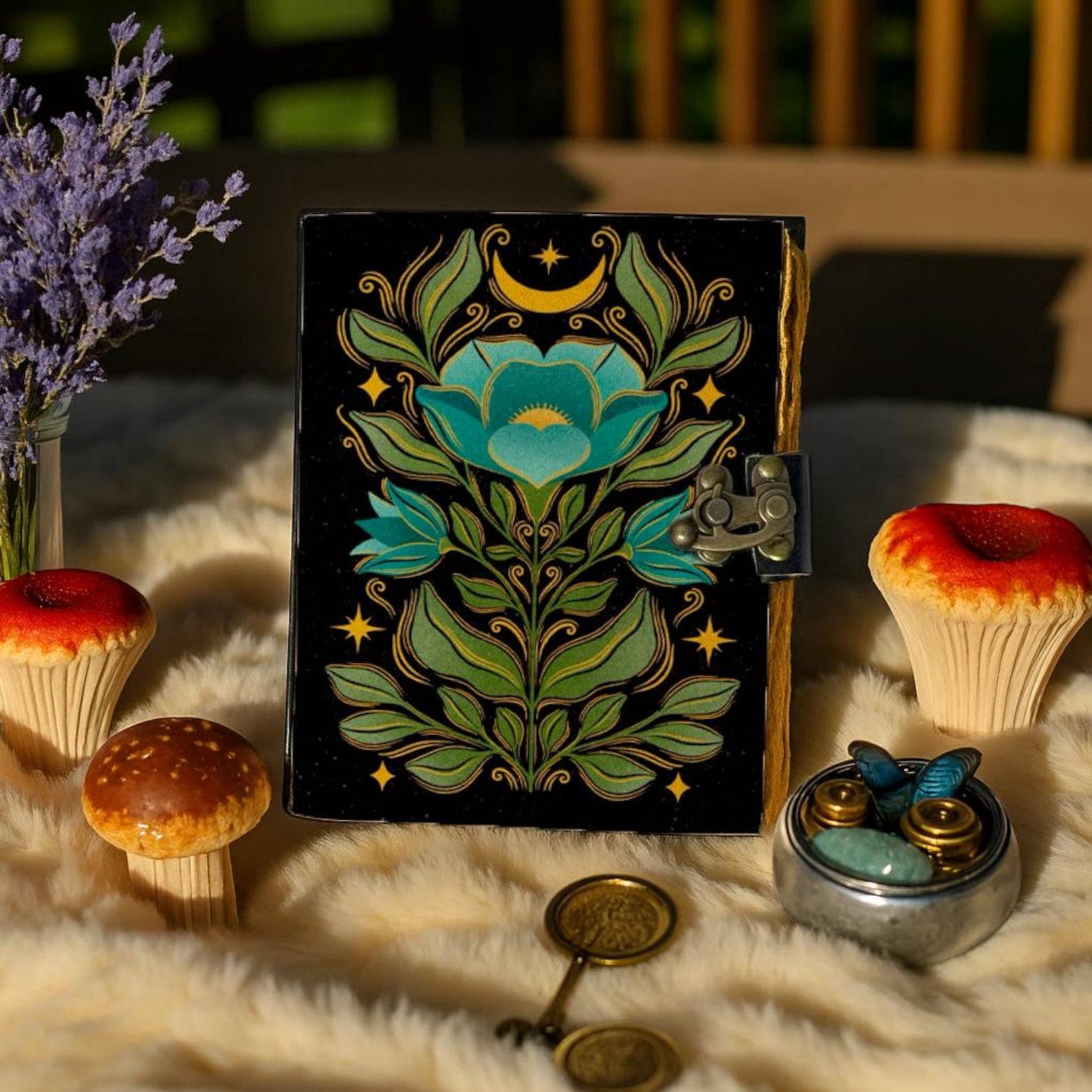 Blue Flower Moon  Leather Journal