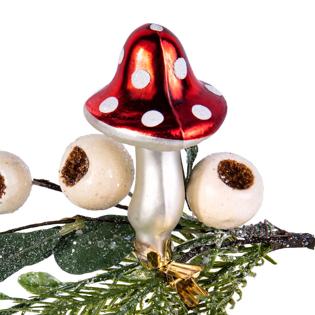 Amanita Mushroom with Clip Glass Christmas Tree Ornament