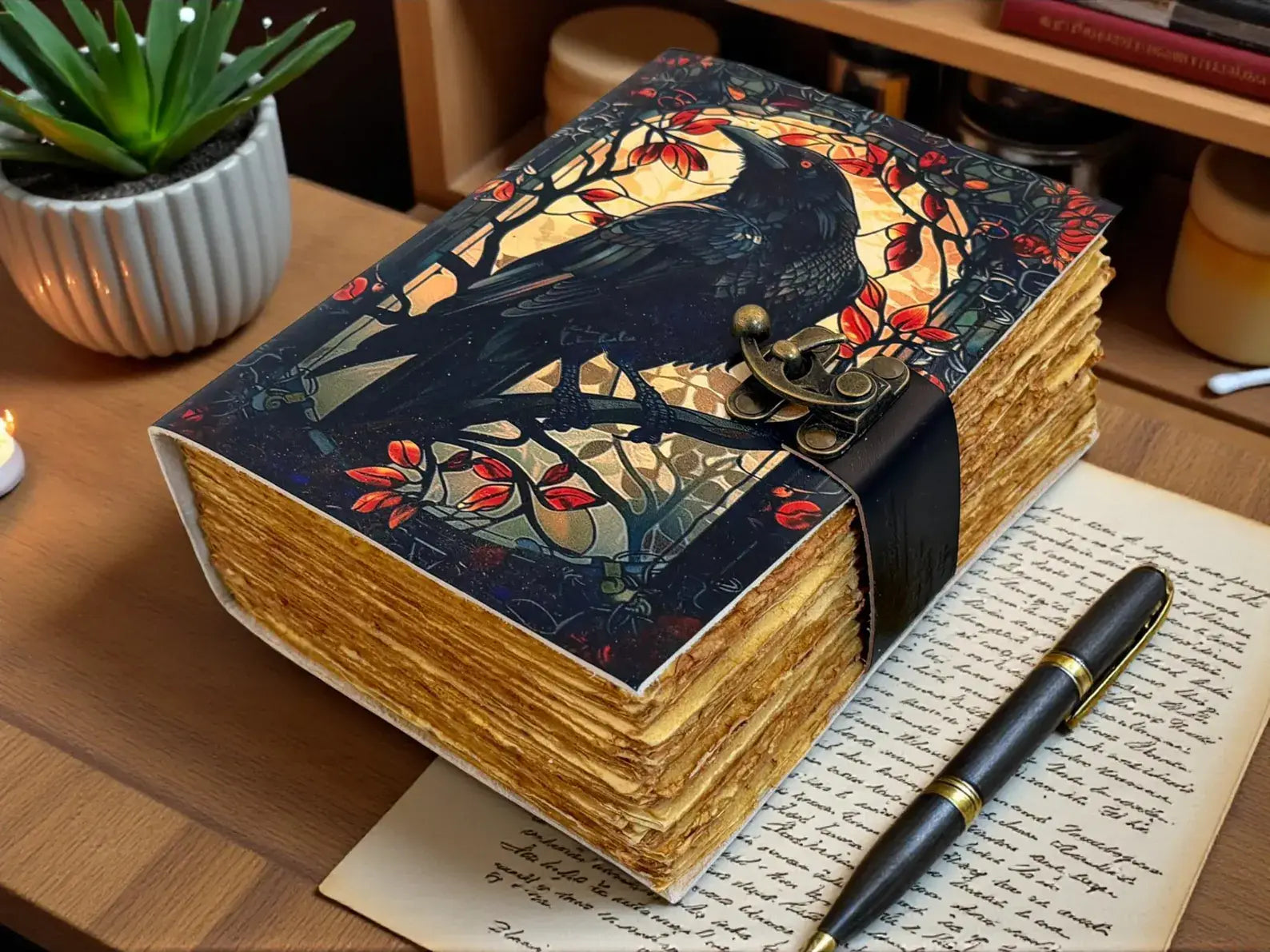 Raven Dark Gothic Leather Spell Journal  Witchcraft Grimoire