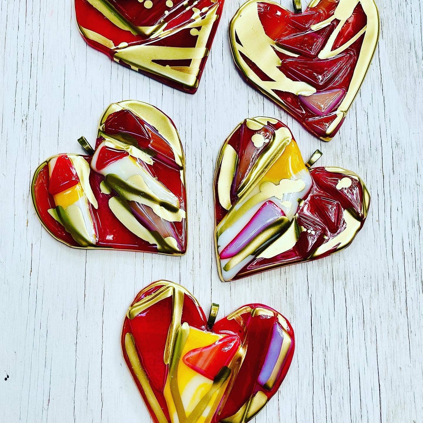 4.5" RED Glass Graffiti Heart - Ornament - Valentine 