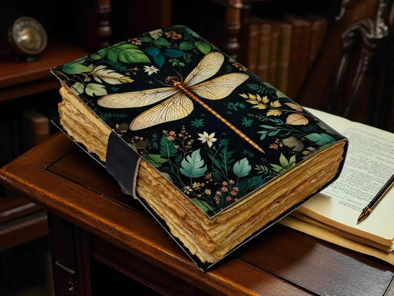 Dragonfly Leather Journal with Lock Handmade Vintage Grimoir