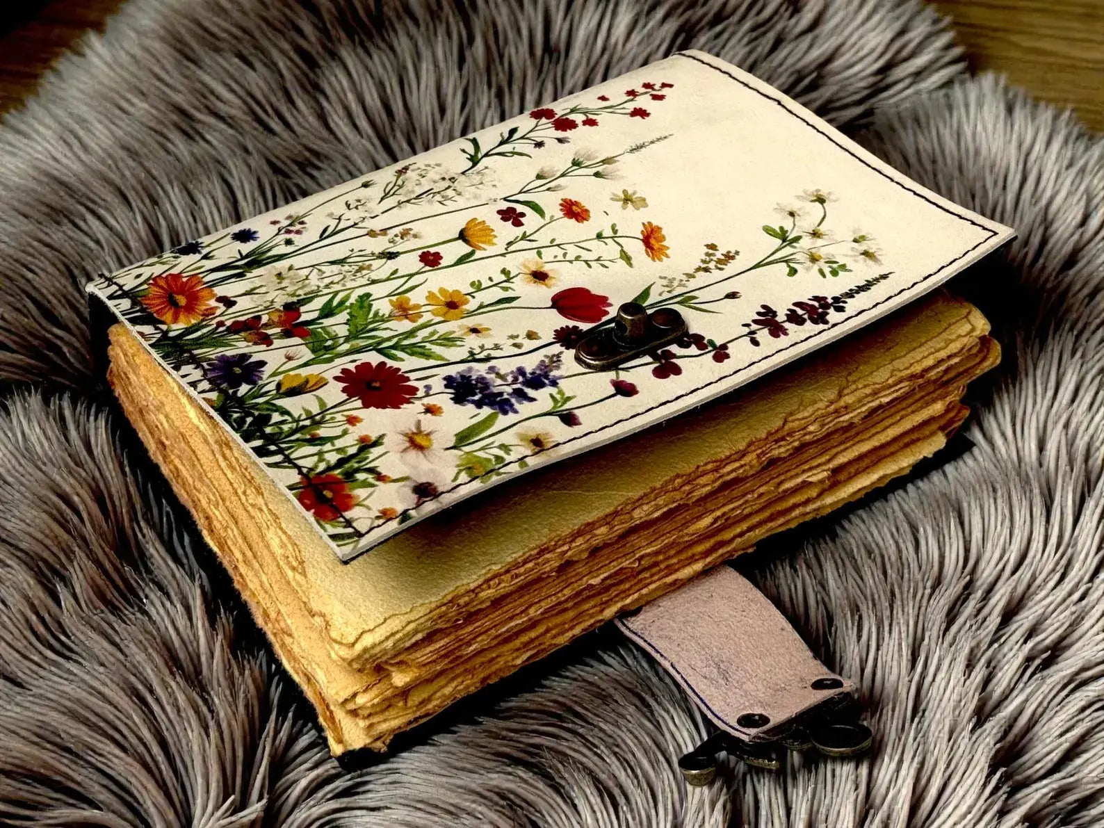 Handmade Leather Grimoire Book– Spring Flower Journal