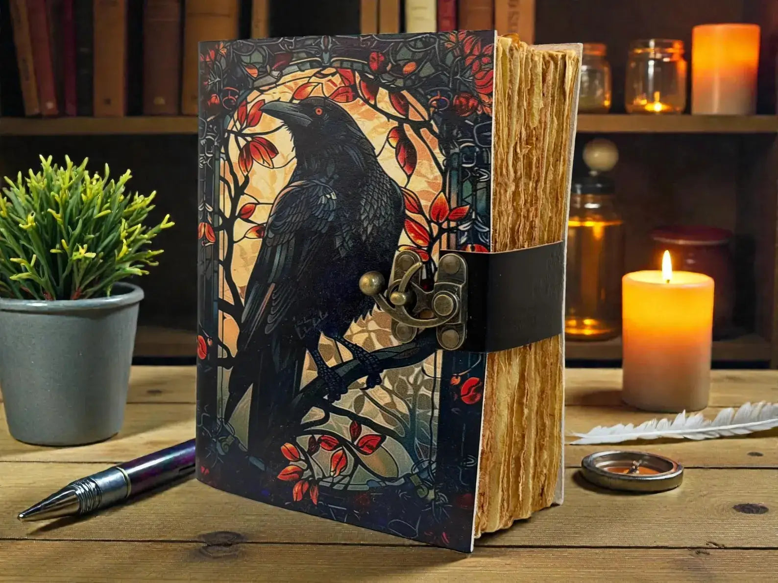 Raven Dark Gothic Leather Spell Journal  Witchcraft Grimoire