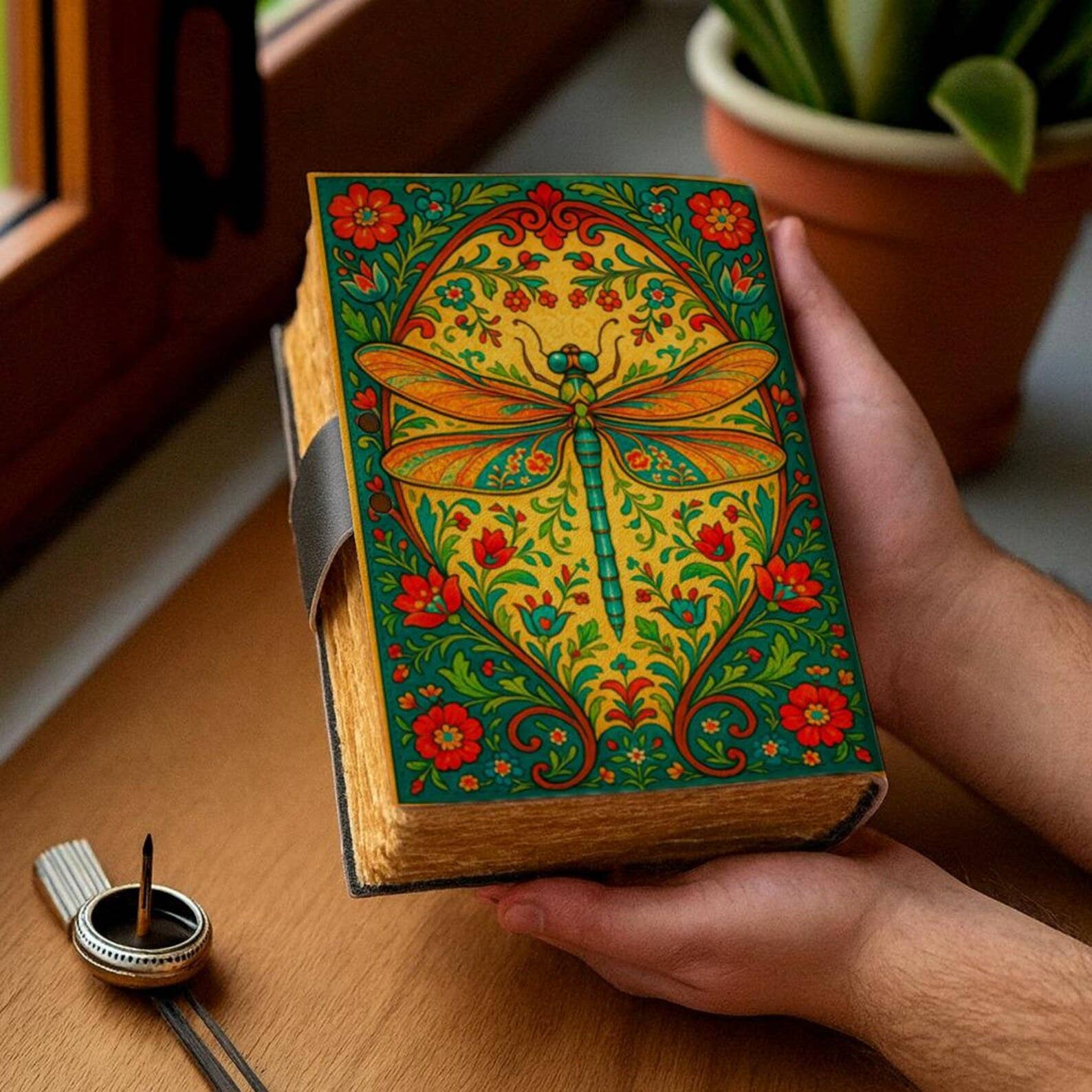 Bright Dragonfly Leather Journal