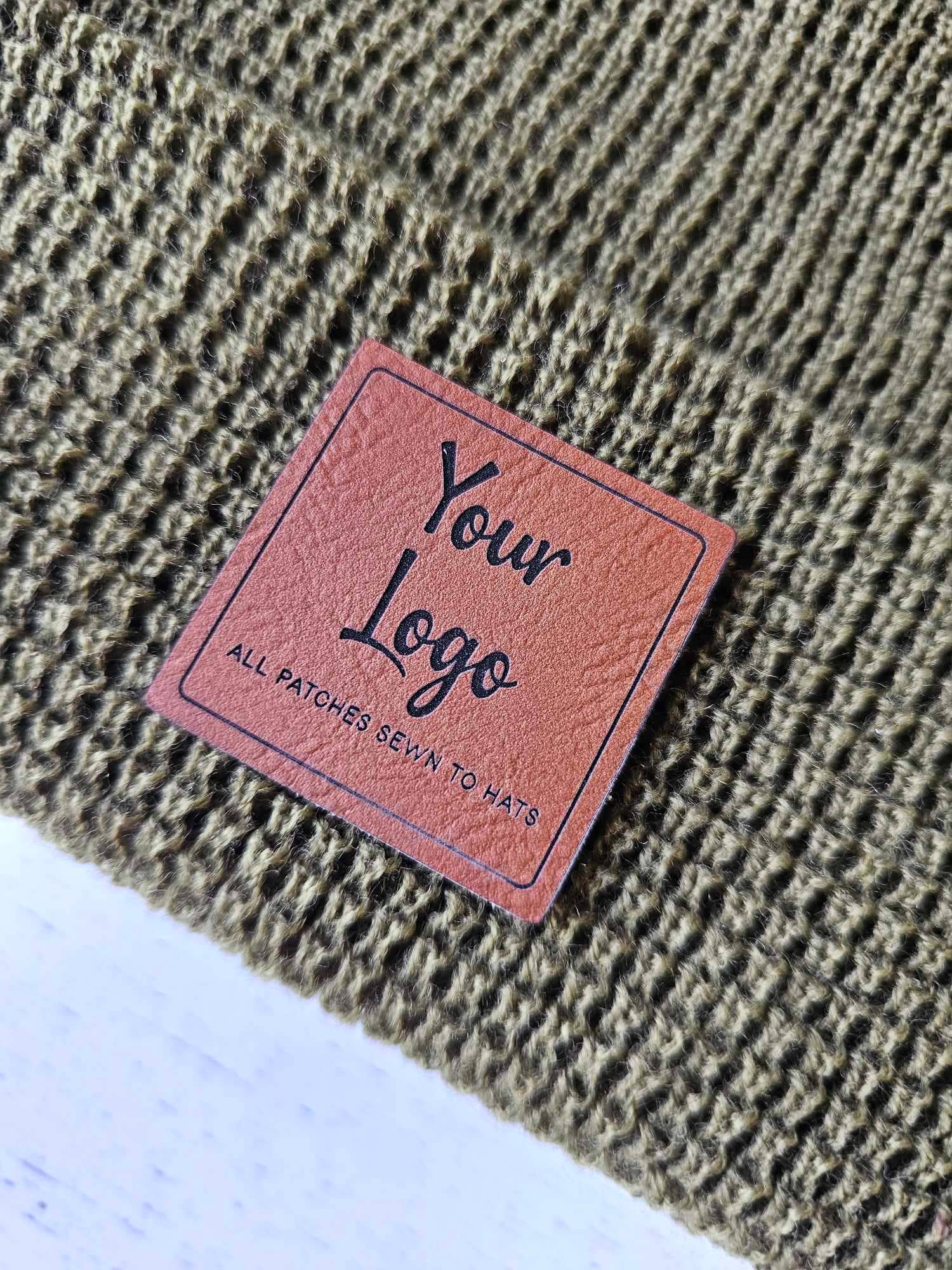 Custom Heavyweight Patch Chunky Beanie, Knit Cap: Graphite Grey / Rawhide / Rectangle