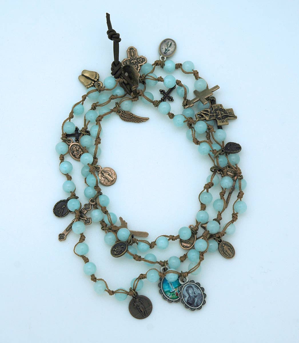 LA11346-AQ- Aquamarine gemstone bracelet wrap or necklace