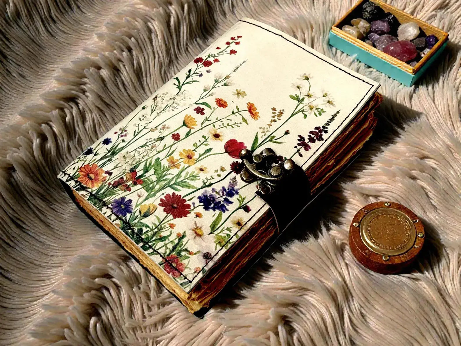 Handmade Leather Grimoire Book– Spring Flower Journal