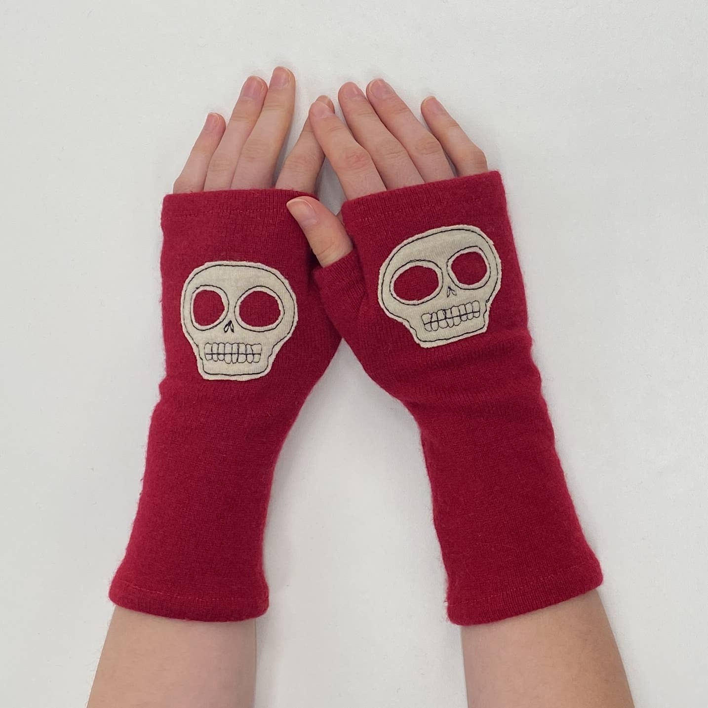 Fingerless Cashmere Gloves-Skull: Black / One Size Fits Most
