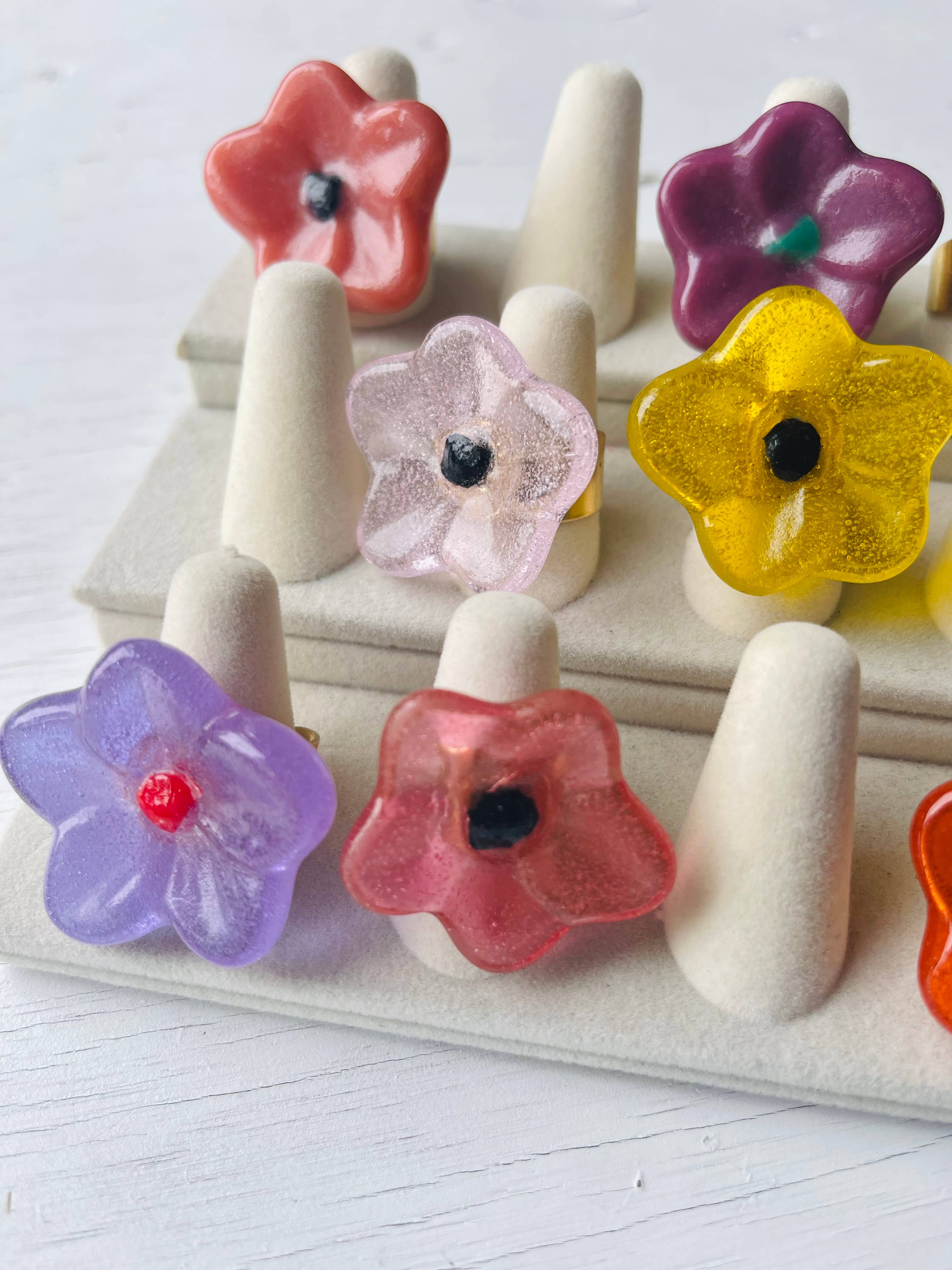 Set of 12 - Adjustable Wildflower Rings - Statement Jewelry