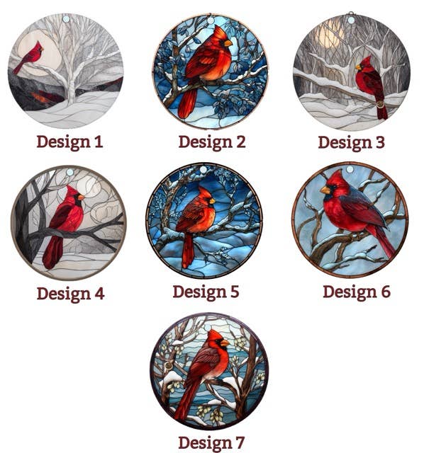 Cardinal Christmas Ornament – Porcelain Stained Glass Look – Double Sided – Sold Individually or as Set of 7: Cardinal Ornament #1