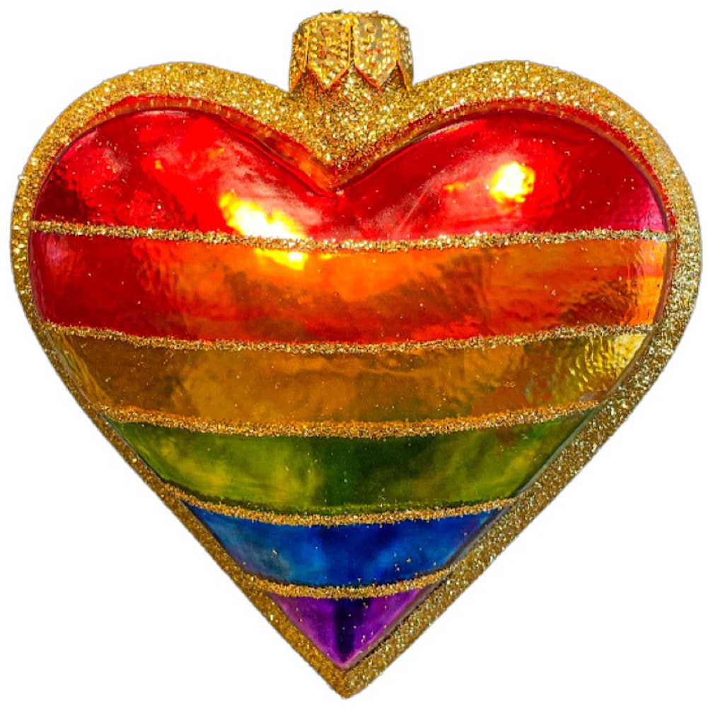 Pinnacle Peak Trading Rainbow Heart Glass Christmas Ornament