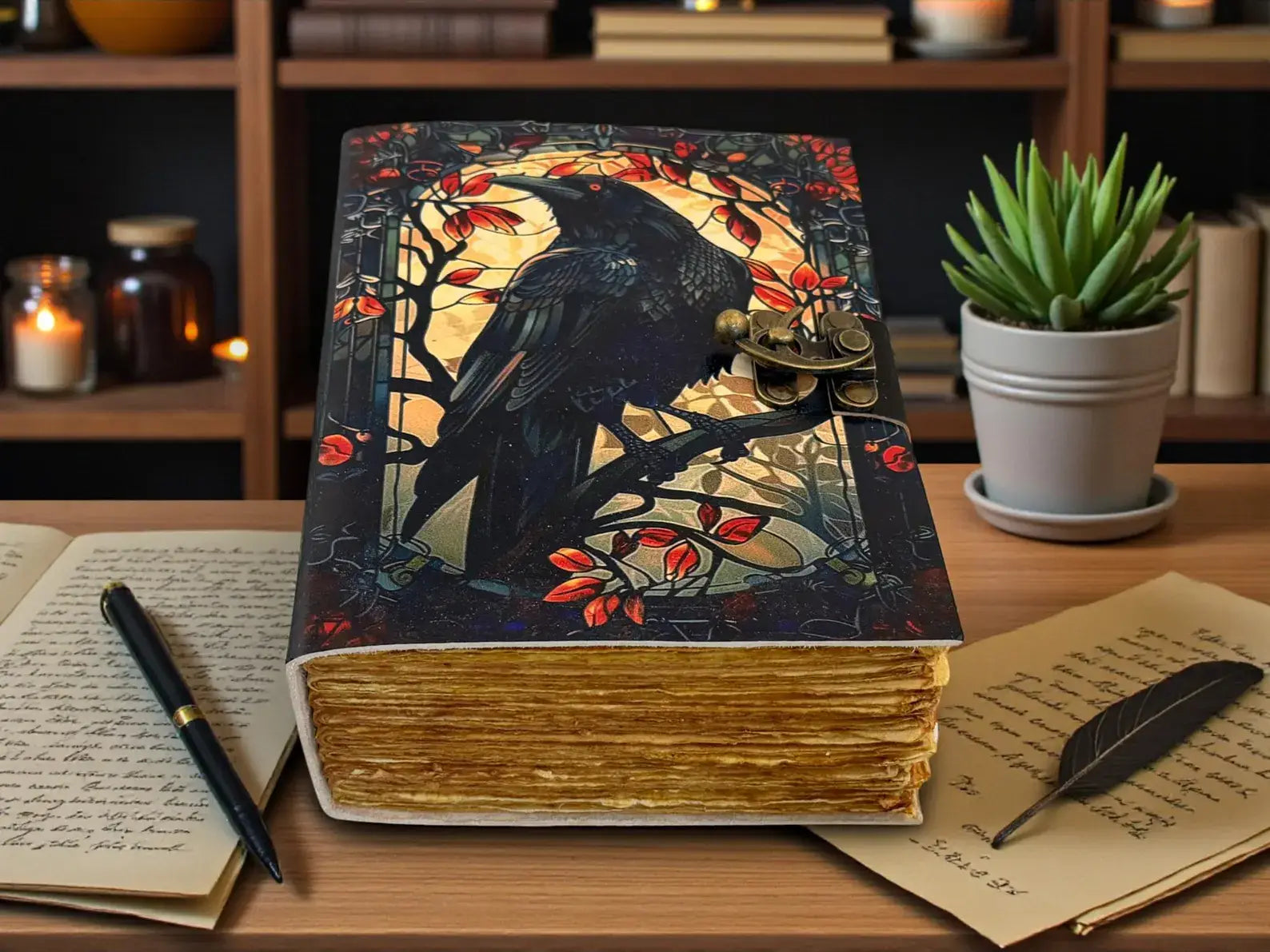 Raven Dark Gothic Leather Spell Journal  Witchcraft Grimoire
