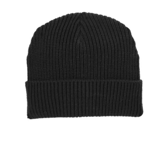 Custom Heavyweight Patch Chunky Beanie, Knit Cap: Deep Black / Rawhide / Custom Die Cut (with approval only)