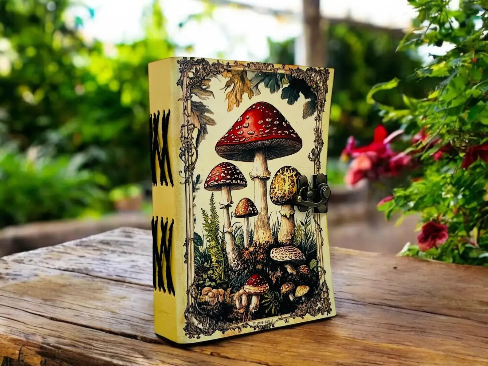 Grimoire Vintage Mushroom leather journal Handmade Antique