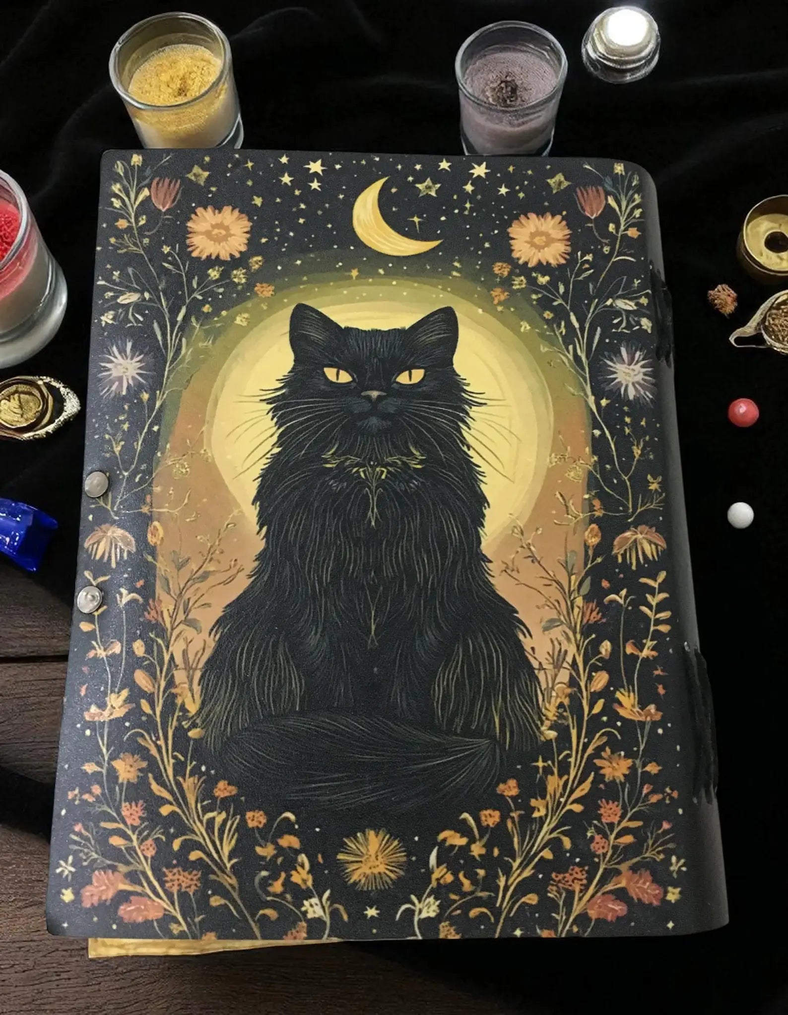 Cat journal Vintage Handmade leather Journal Grimoire Fall