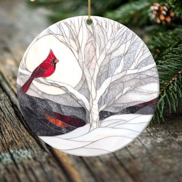 Cardinal Christmas Ornament – Porcelain Stained Glass Look – Double Sided – Sold Individually or as Set of 7: Cardinal Ornament #1